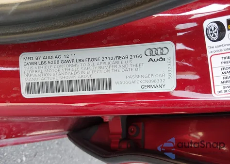 2012 Audi A6 3.0 Premium z USA, uszkodzony, nr VIN WAUGGAFCXCN098332